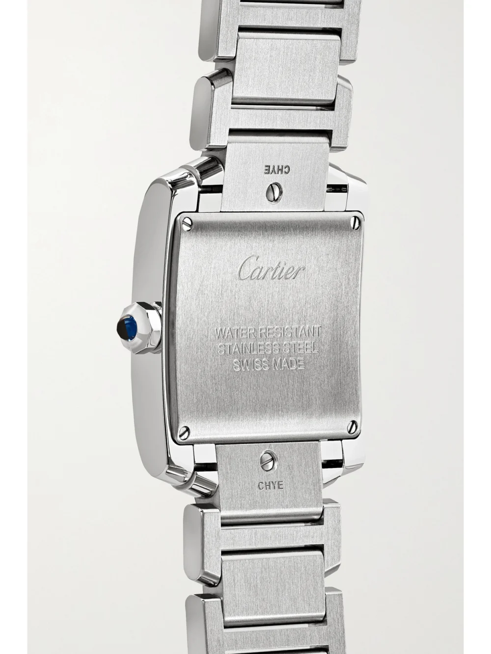 Back view of the Cartier Tank Française Medium Stainless Steel and Diamond Watch