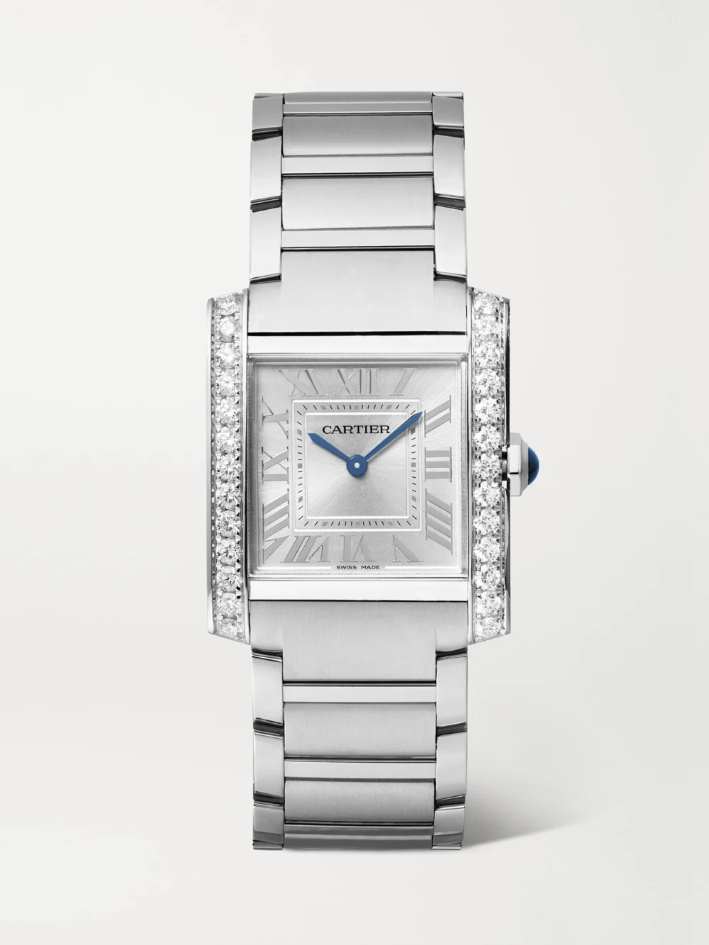 Cartier Tank Française Medium Stainless Steel Diamond Watch in white