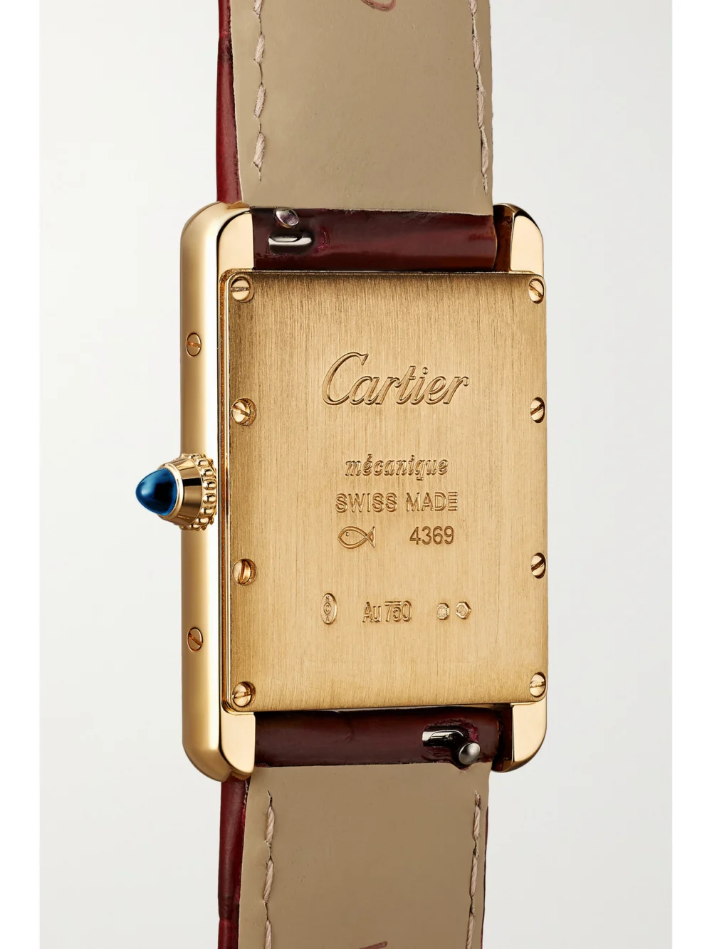 Back view of the Cartier Tank Louis Cartier Automatic 18-karat Gold Watch