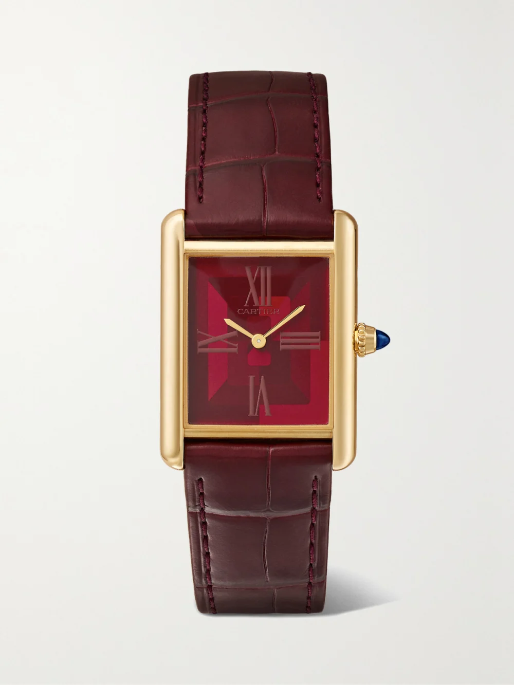 Cartier Tank Louis Cartier Automatic 18-karat Gold Watch in burgundy
