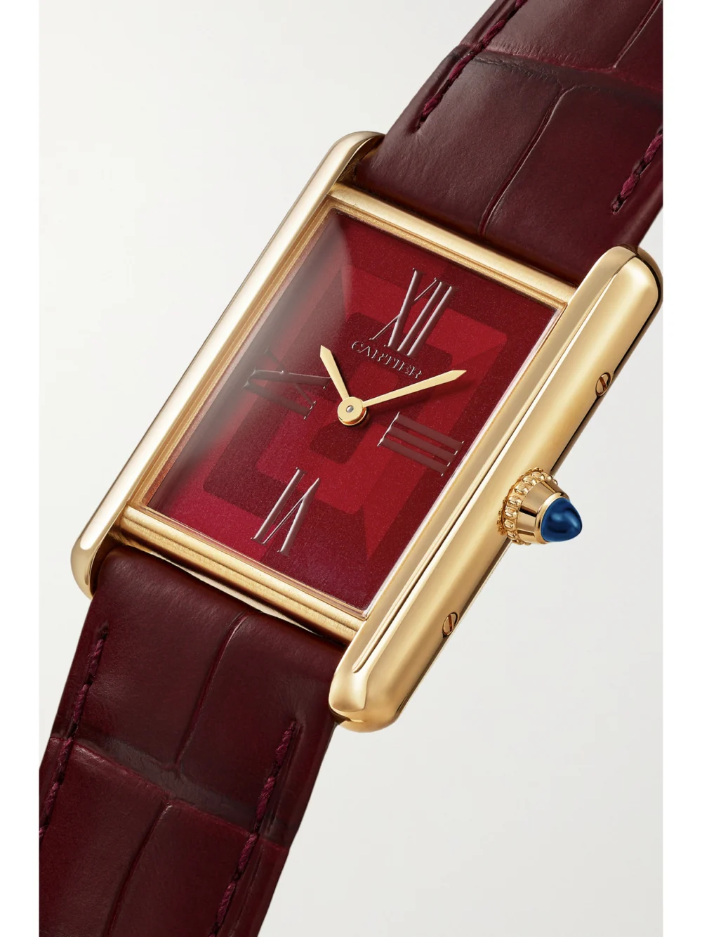 Side view of the Cartier Tank Louis Cartier Automatic 18-karat Gold Watch
