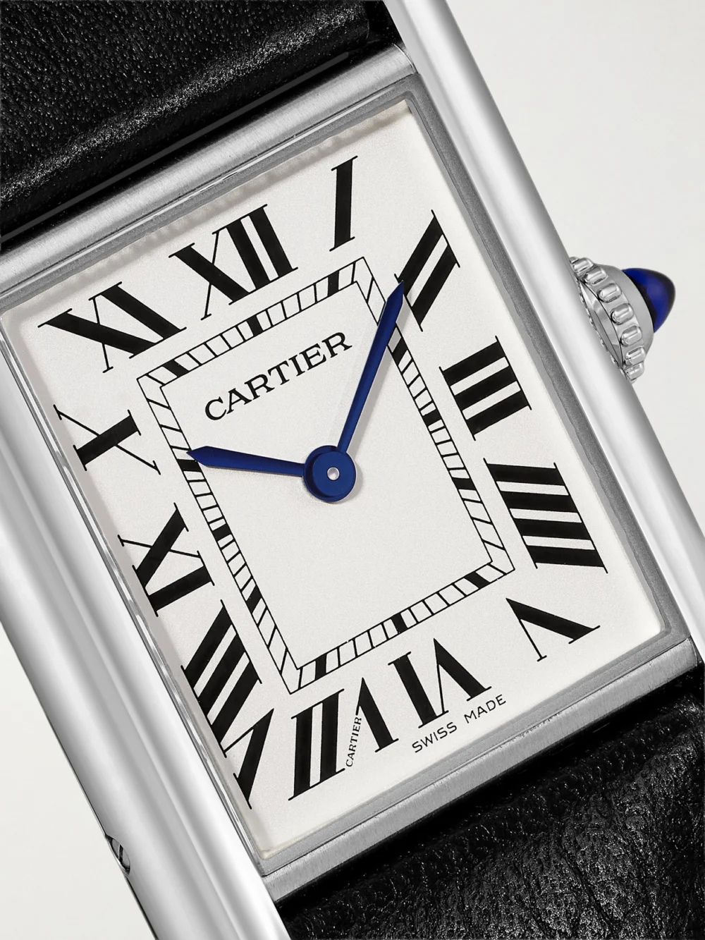 Close-up detail of the Cartier Tank Must De Cartier Solarbeat™ Stainless Steel Watch