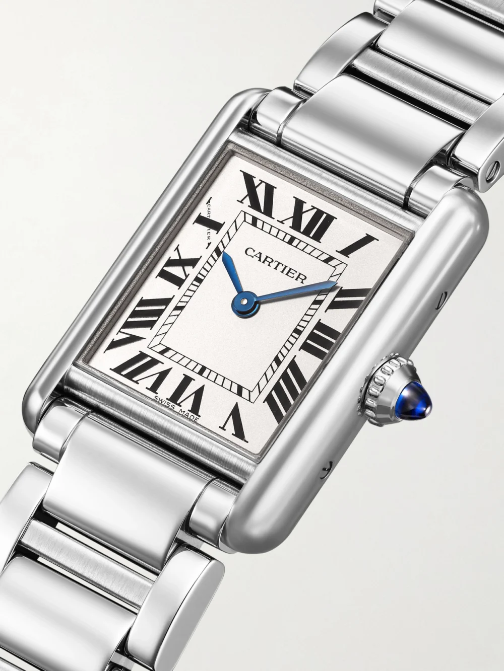 Side view of the Cartier Tank Must De Cartier Stainless Steel Watch