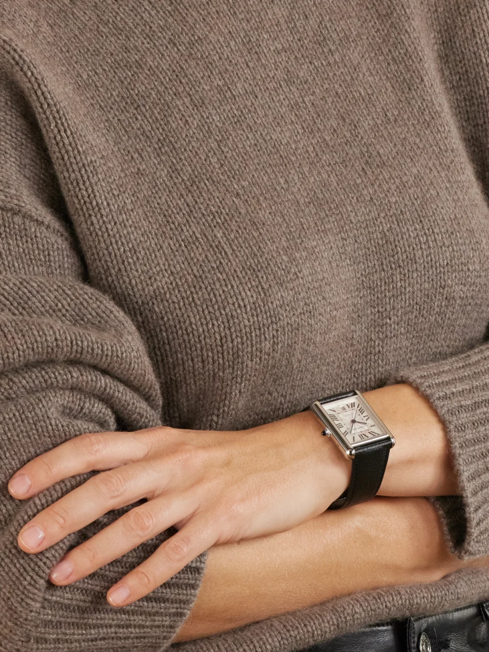 Cartier Tank Must Extra-large Stainless Steel Watch, styled view