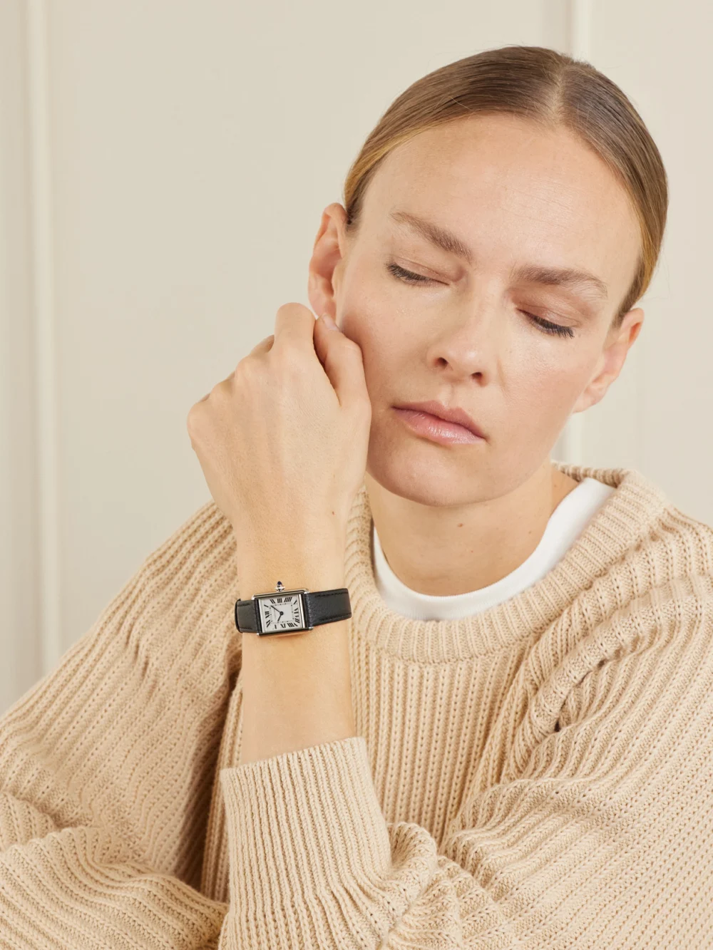 Cartier Tank Must Solarbeat™ Small Stainless Steel Watch, styled view