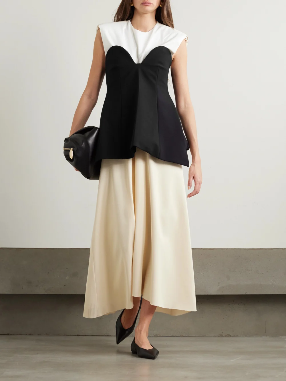 Carven Asymmetric Crepe Bustier Top, worn by a model