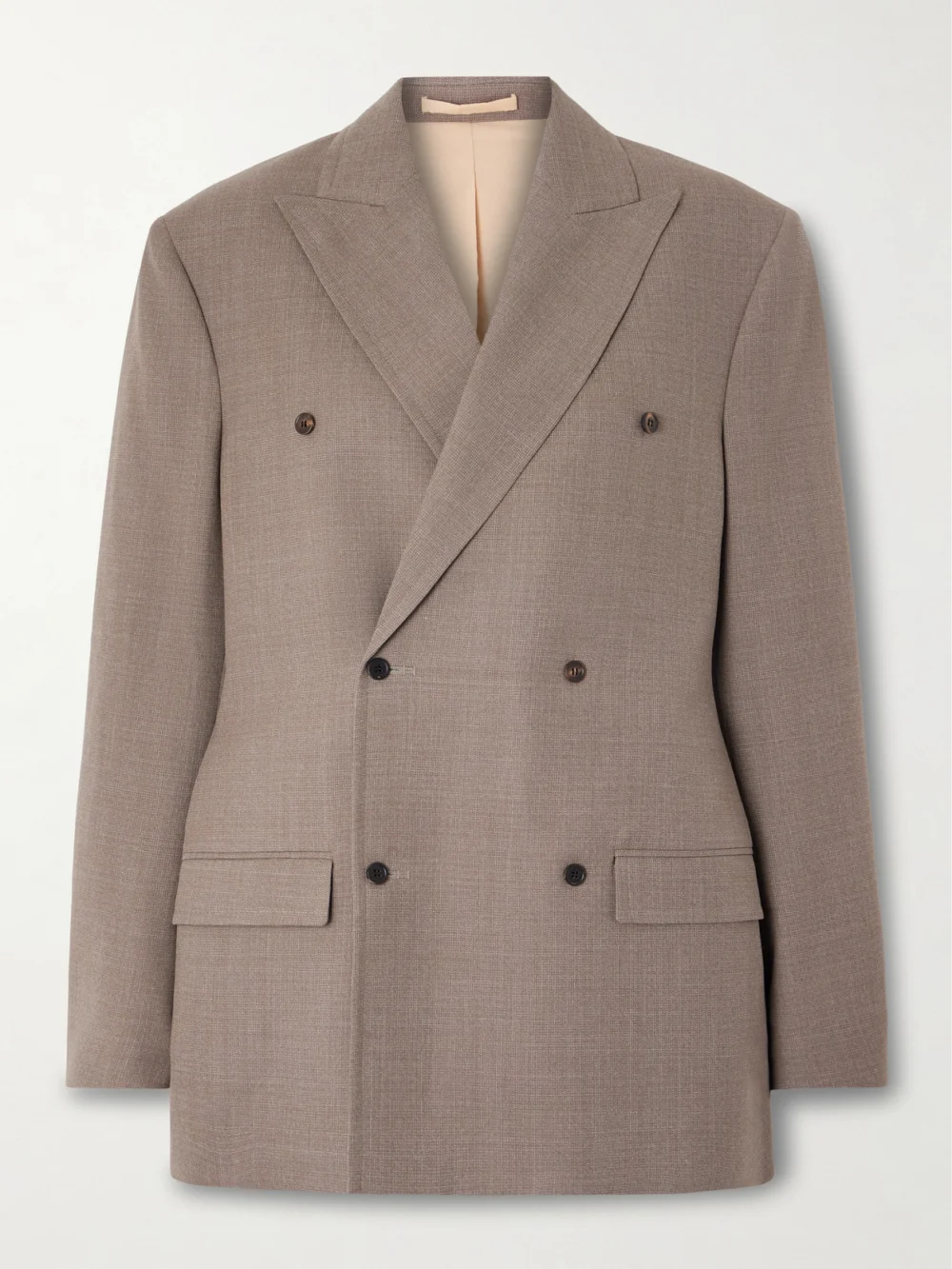 Carven Double-breasted Wool Blazer in beige