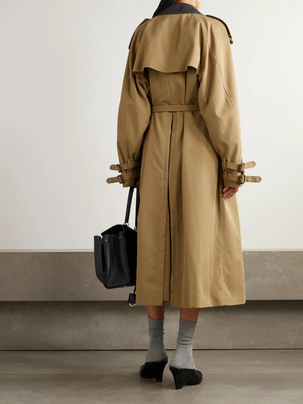 Back view of the Carven Double-breasted Wool-felt Trimmed Cotton-blend Twill Trench Coat