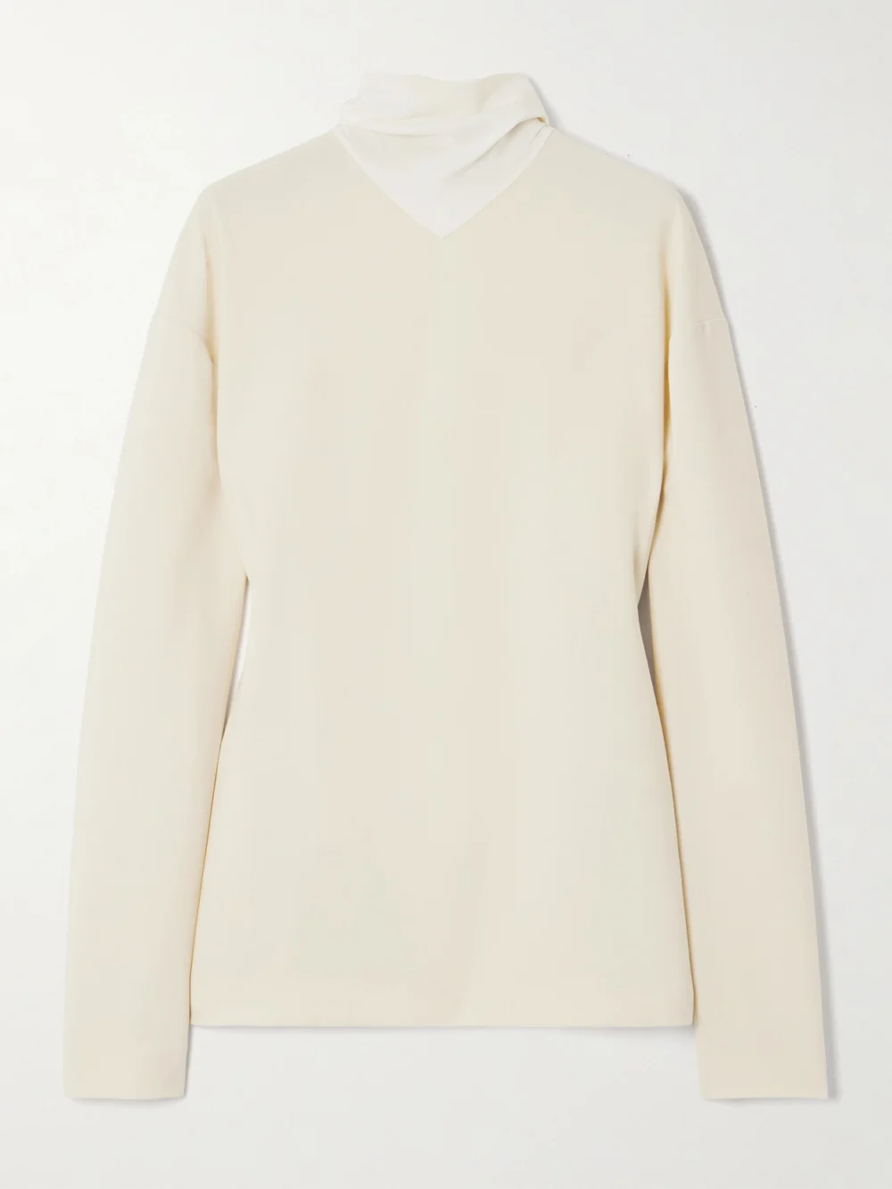 Carven Fringed Scarf-detailed Silk-trimmed Wool-blend Blouse in ecru