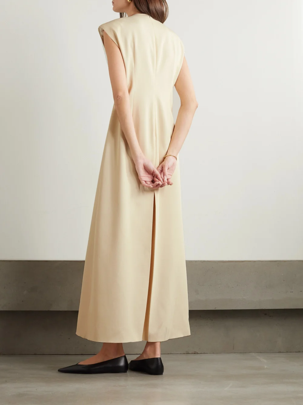 Back view of the Carven Two-tone Pleated Cotton-blend Twill Maxi Dress