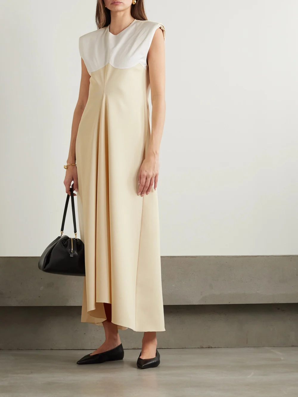 Carven Two-tone Pleated Cotton-blend Twill Maxi Dress, worn by a model