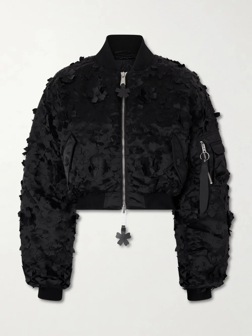 Cecilie Bahnsen + Alpha Industries Ma-1 Cropped Laser-cut Padded Shell Bomber Jacket in black