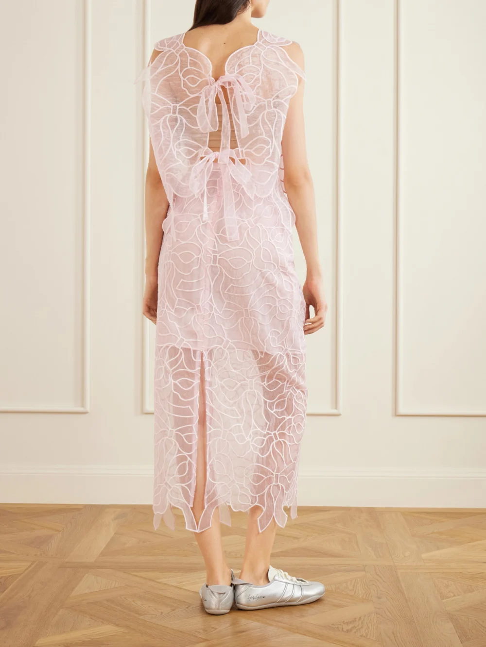 Back view of the Cecilie Bahnsen Aya Embroidered Crinkled Organza Top