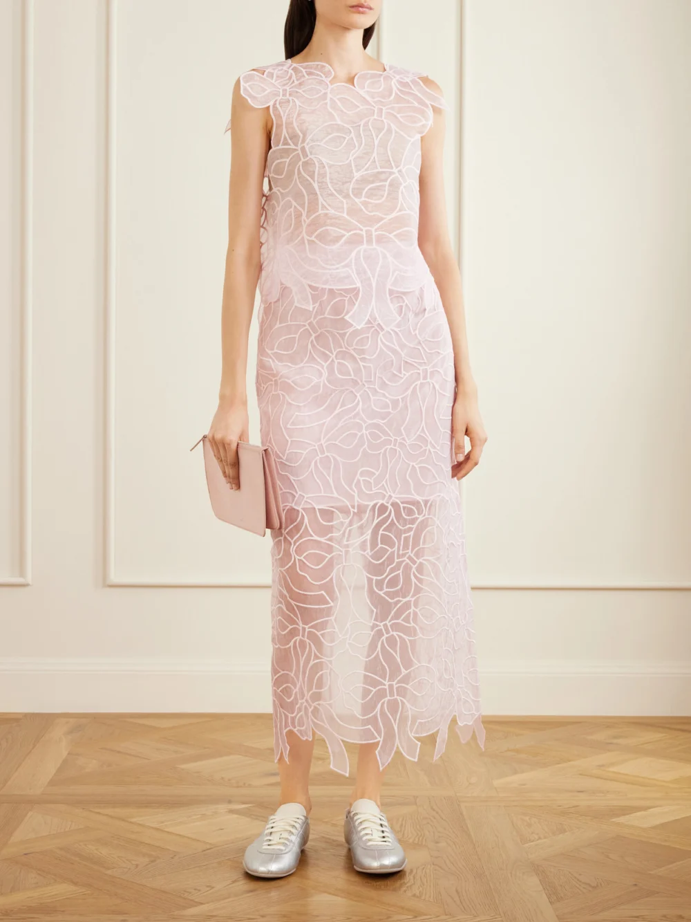 Cecilie Bahnsen Aya Embroidered Crinkled Organza Top, worn by a model