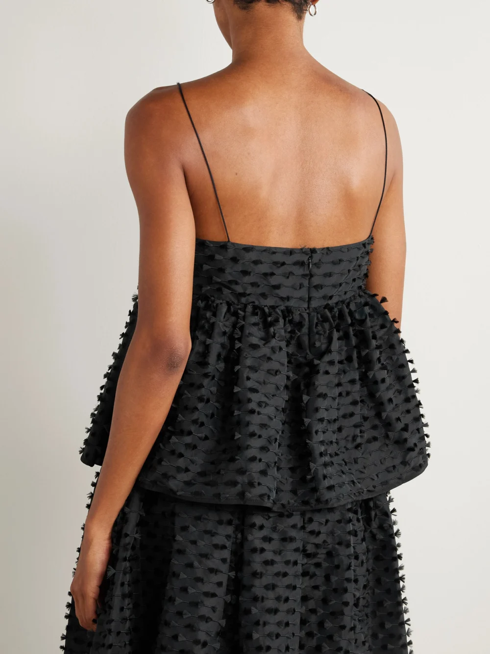 Back view of the Cecilie Bahnsen Babette Fil Coupé Shell Peplum Top