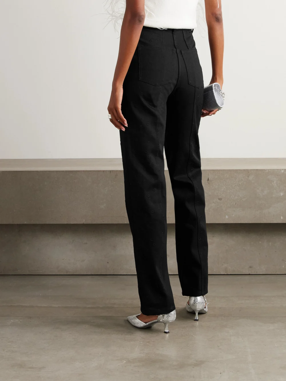Back view of the Cecilie Bahnsen Bliss Embroidered Cotton-gabardine Straight-leg Pants