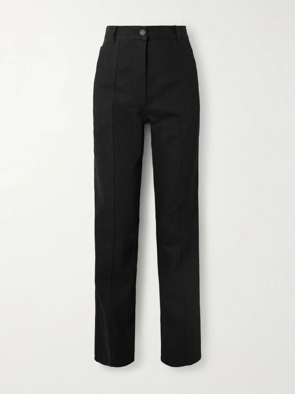 Cecilie Bahnsen Bliss Embroidered Cotton-gabardine Straight-leg Pants in black