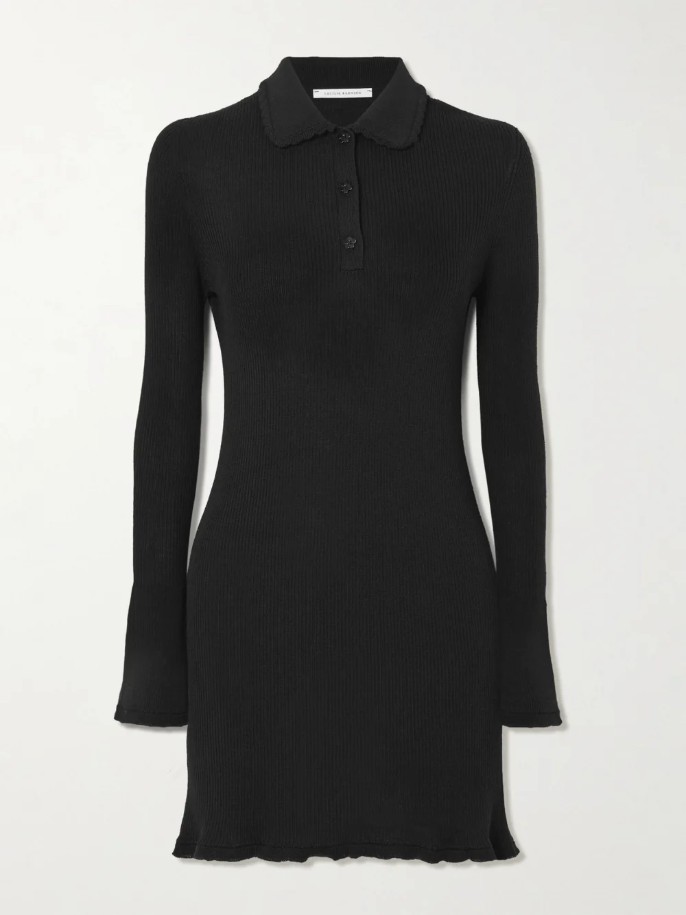 Cecilie Bahnsen Botka Ribbed Merino Wool Mini Dress in black