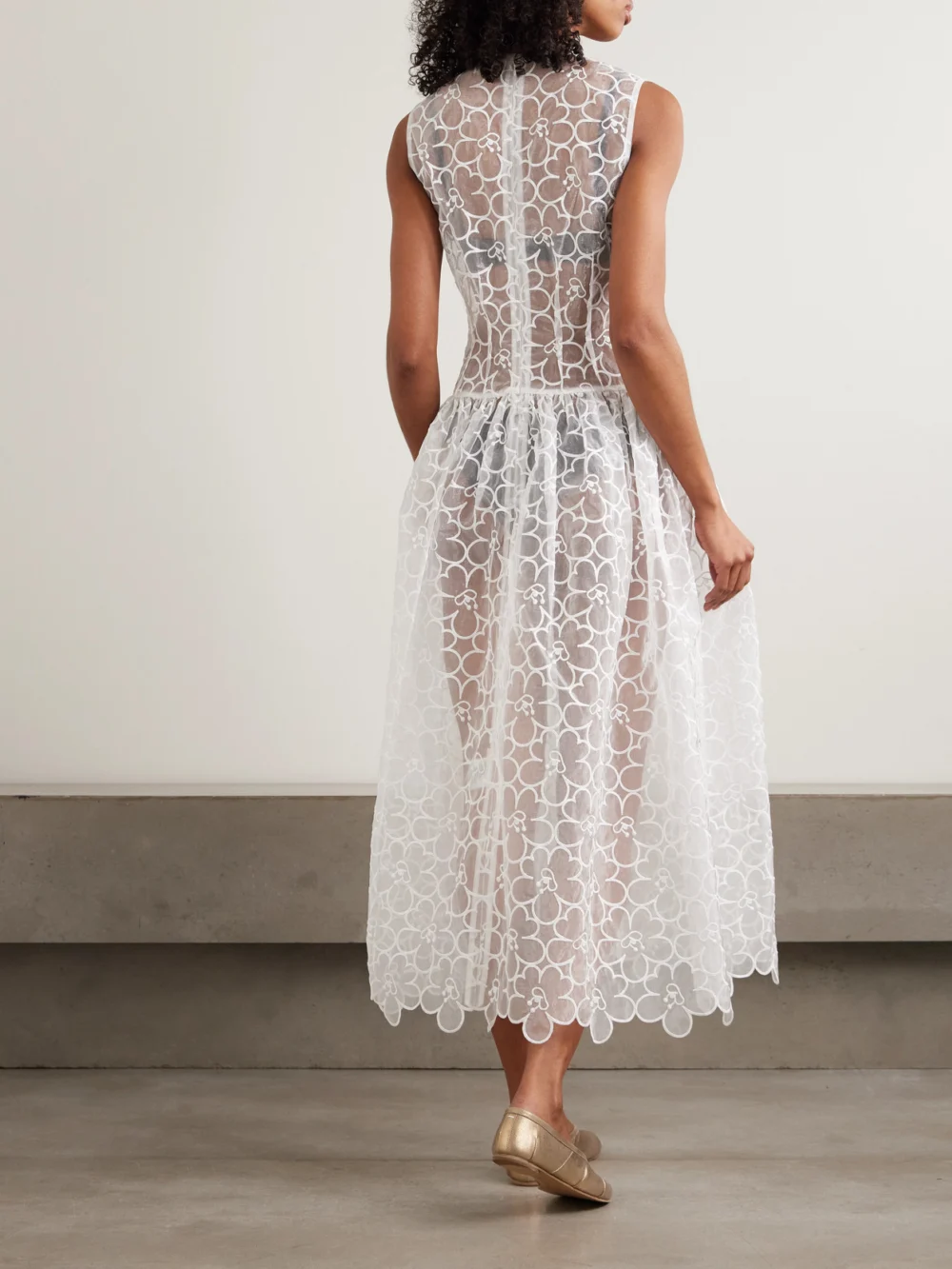 Back view of the Cecilie Bahnsen Cate Embroidered Tulle Midi Dress