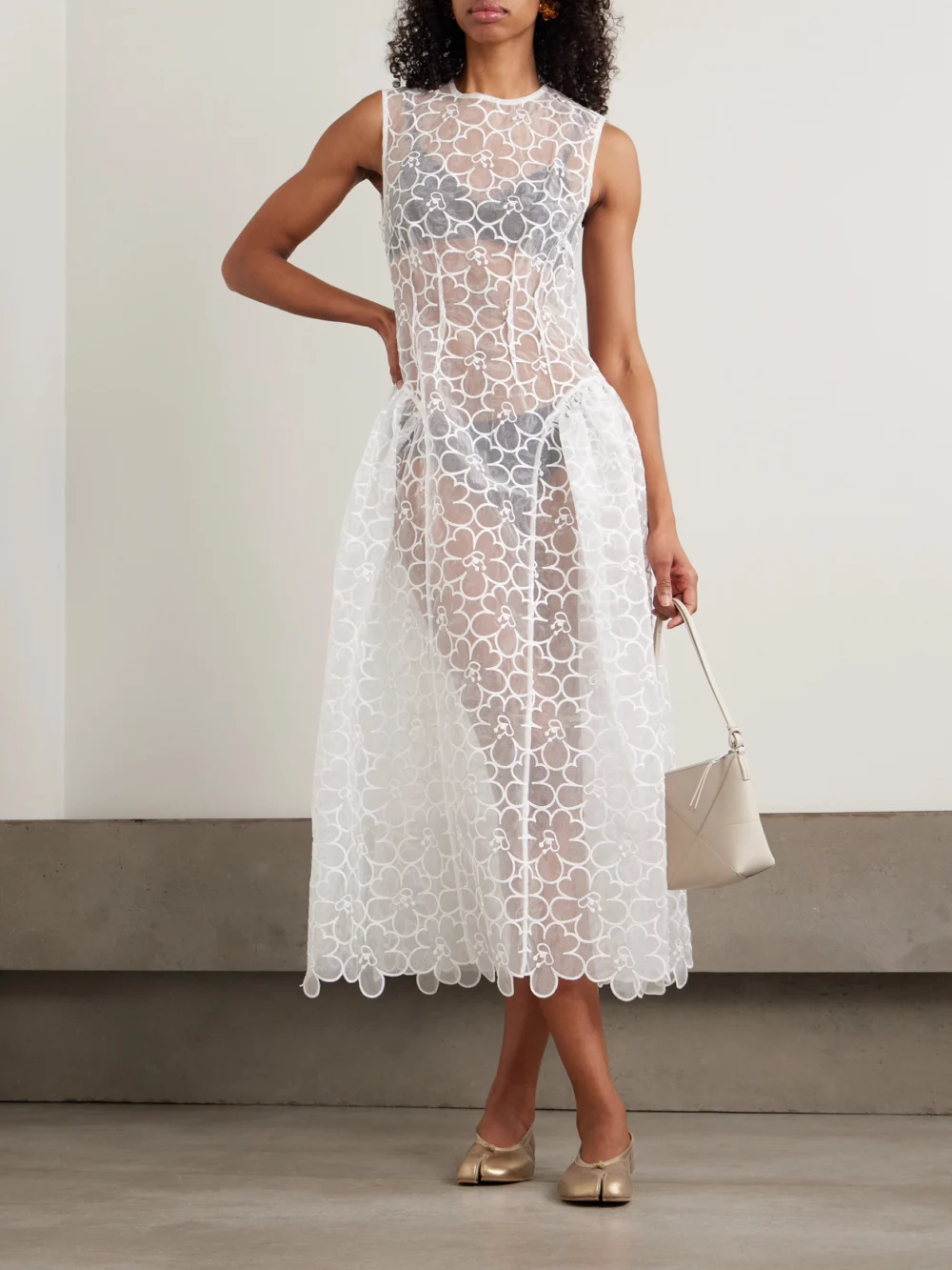 Cecilie Bahnsen Cate Embroidered Tulle Midi Dress, worn by a model