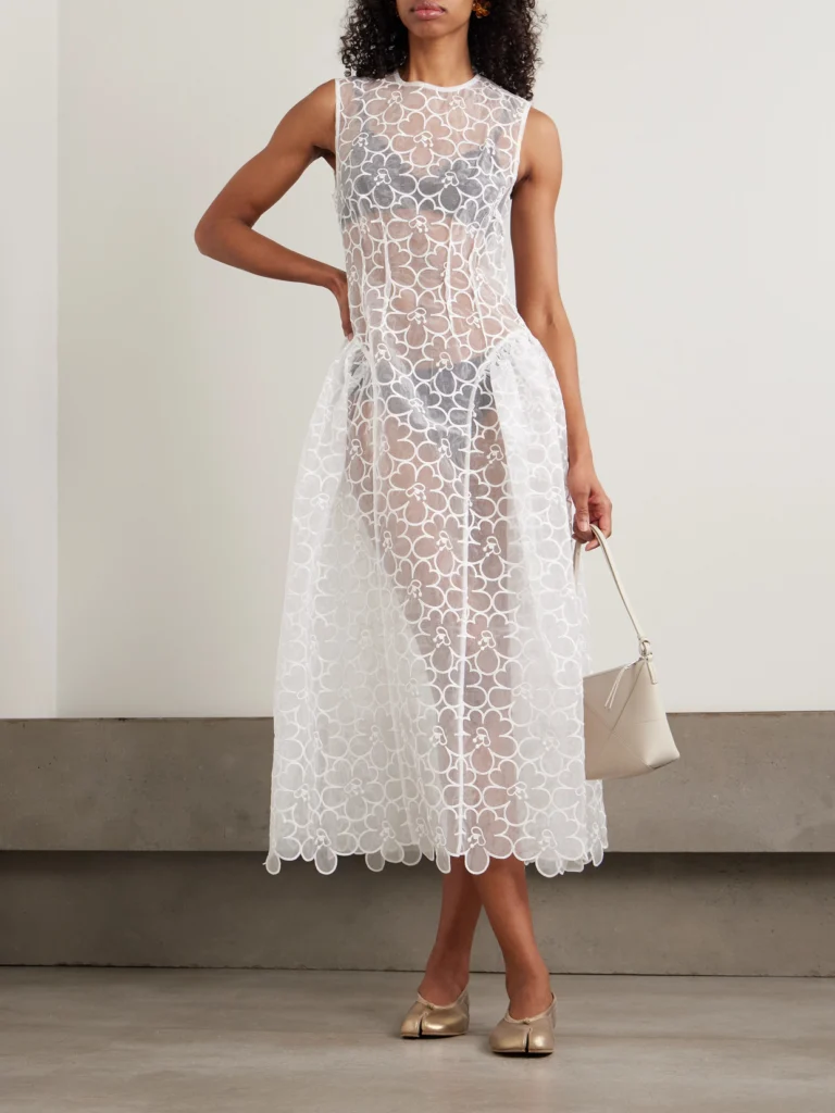 Cecilie Bahnsen Cate Embroidered Tulle Midi Dress