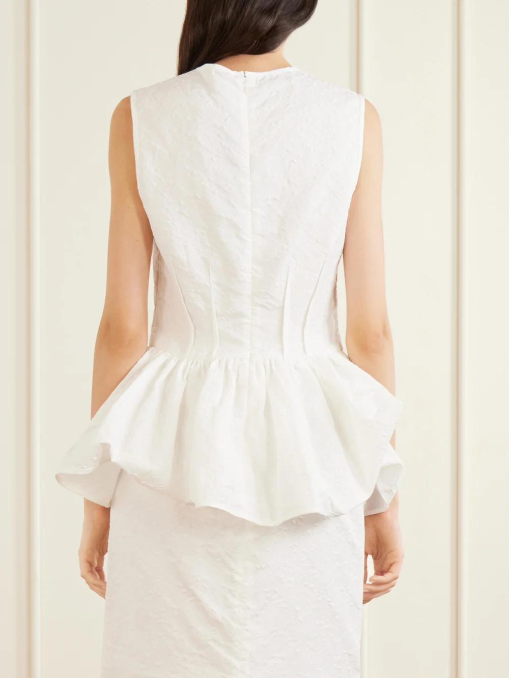 Back view of the Cecilie Bahnsen Cbdaimi Cotton-blend Matelassé Blouse