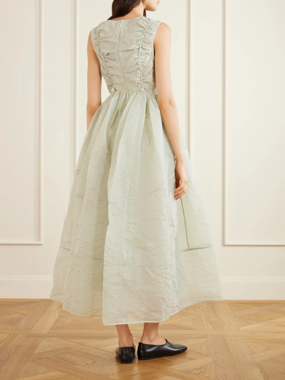 Back view of the Cecilie Bahnsen Cbduana Papillon Matelassé Maxi Dress
