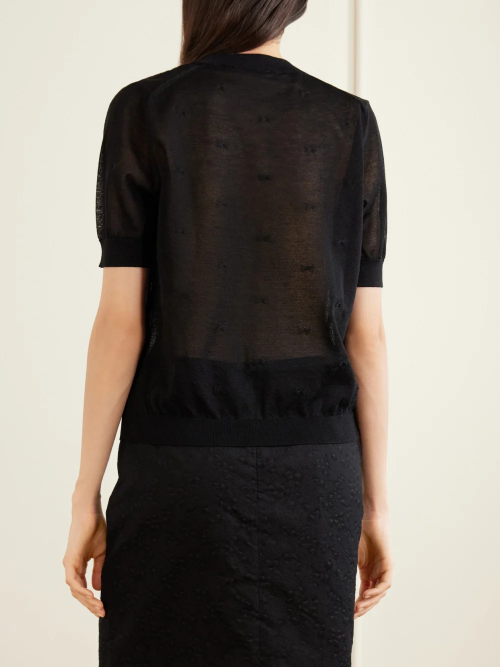 Back view of the Cecilie Bahnsen Cbfillo Embroidered Knitted Ramie Blouse