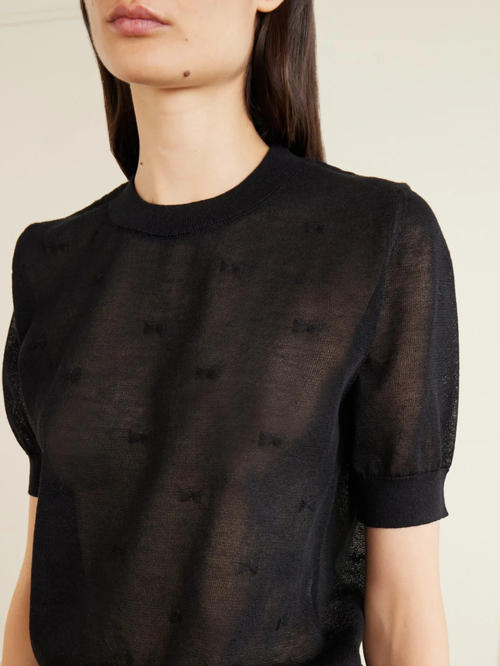 Close-up detail of the Cecilie Bahnsen Cbfillo Embroidered Knitted Ramie Blouse