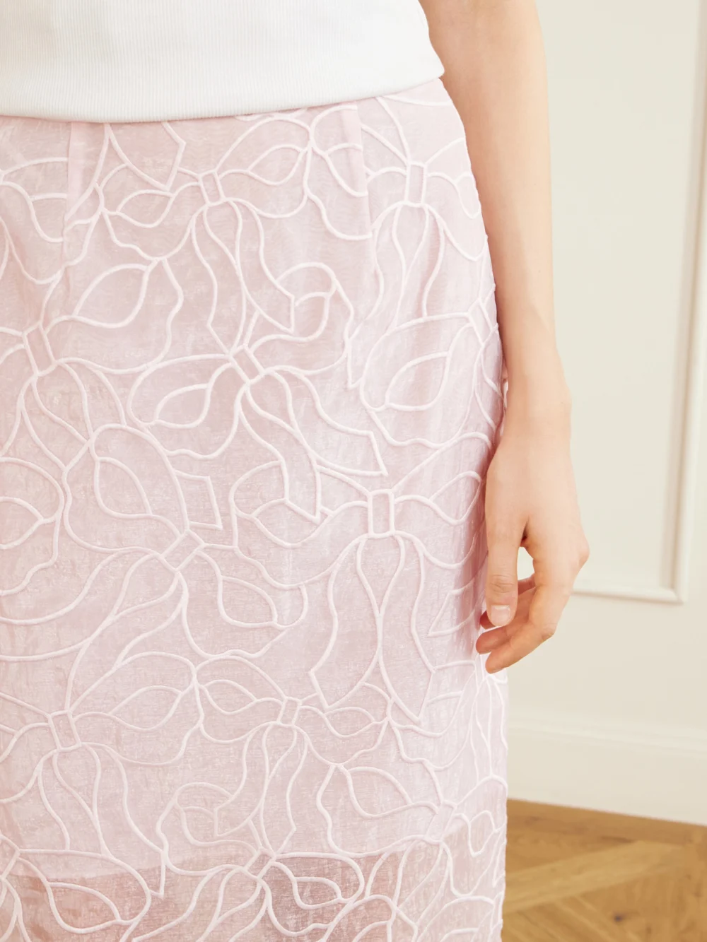 Close-up detail of the Cecilie Bahnsen Cbgus Embroidered Organza Maxi Skirt