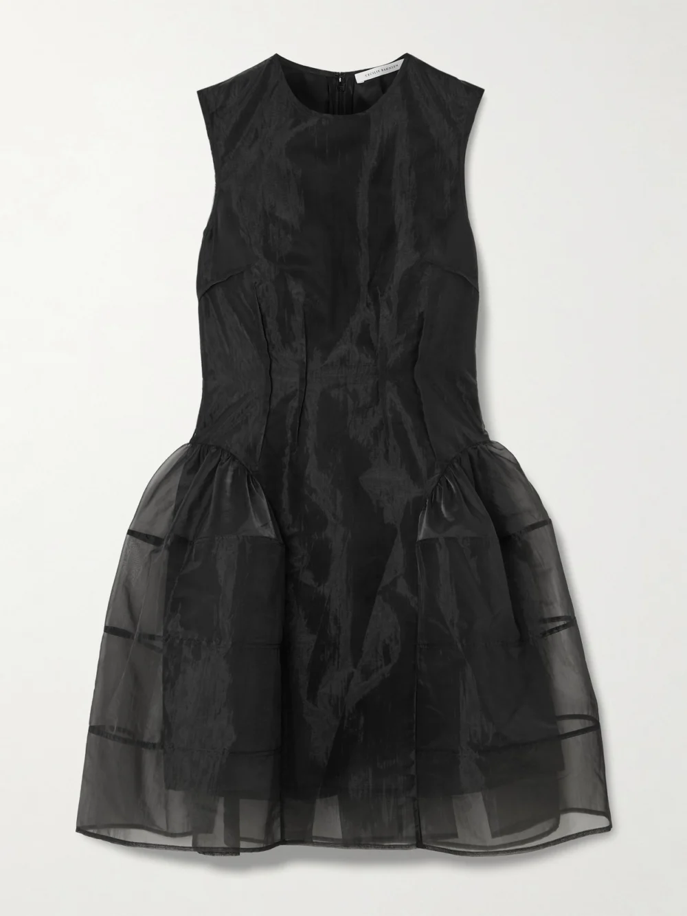 Cecilie Bahnsen Claudie Gathered Paneled Organza and Satin Mini Dress in black
