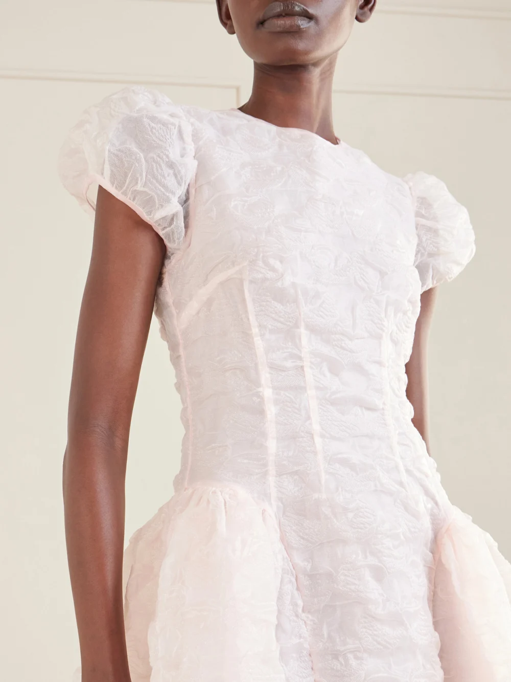 Close-up detail of the Cecilie Bahnsen Cleopatra Matelassé Organza Midi Dress