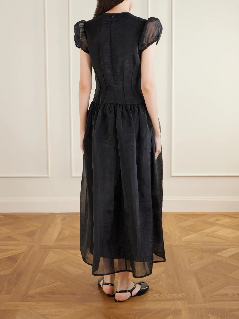 Back view of the Cecilie Bahnsen Cleopatra Organza Midi Dress