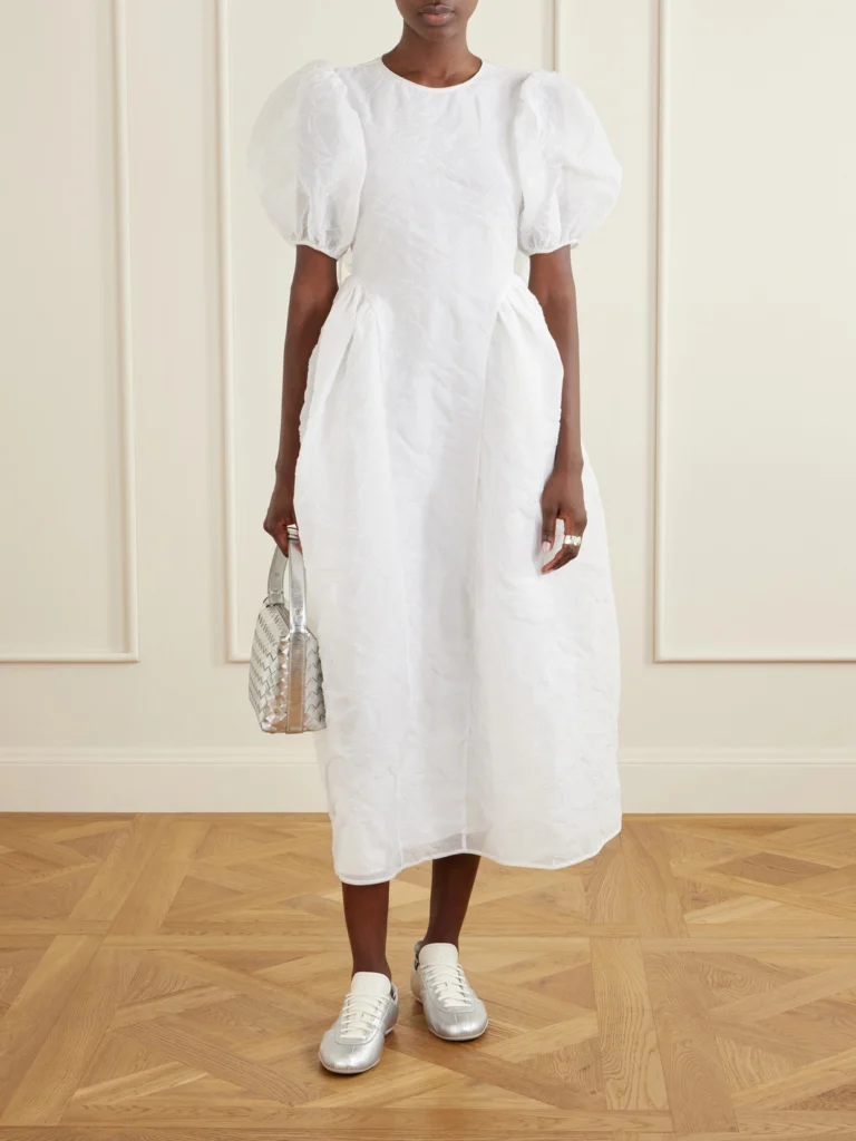 Cecilie Bahnsen Crinkled Papillon Matelassé Midi Dress