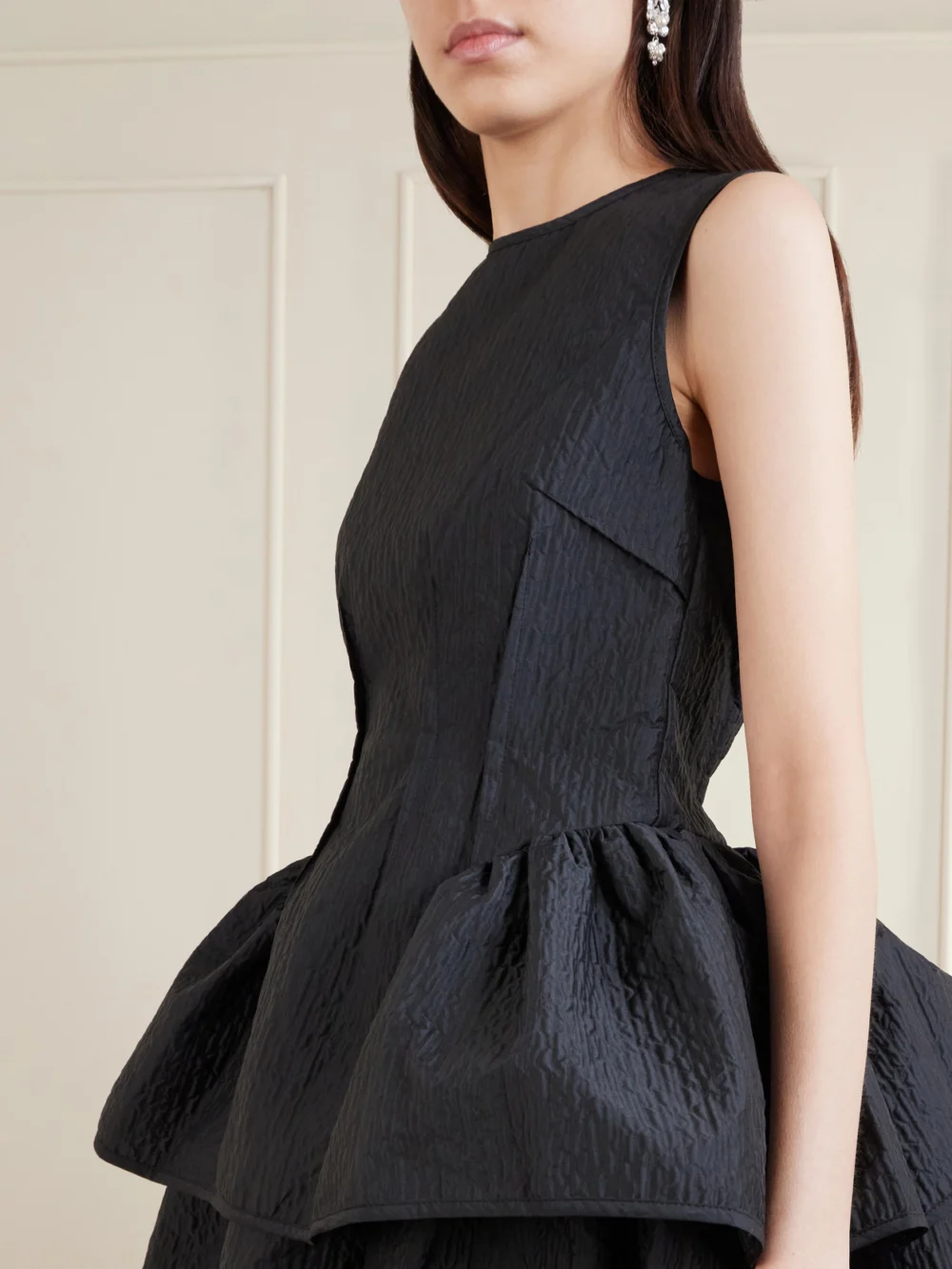 Close-up detail of the Cecilie Bahnsen Daimi Ruffled Cloqué Top