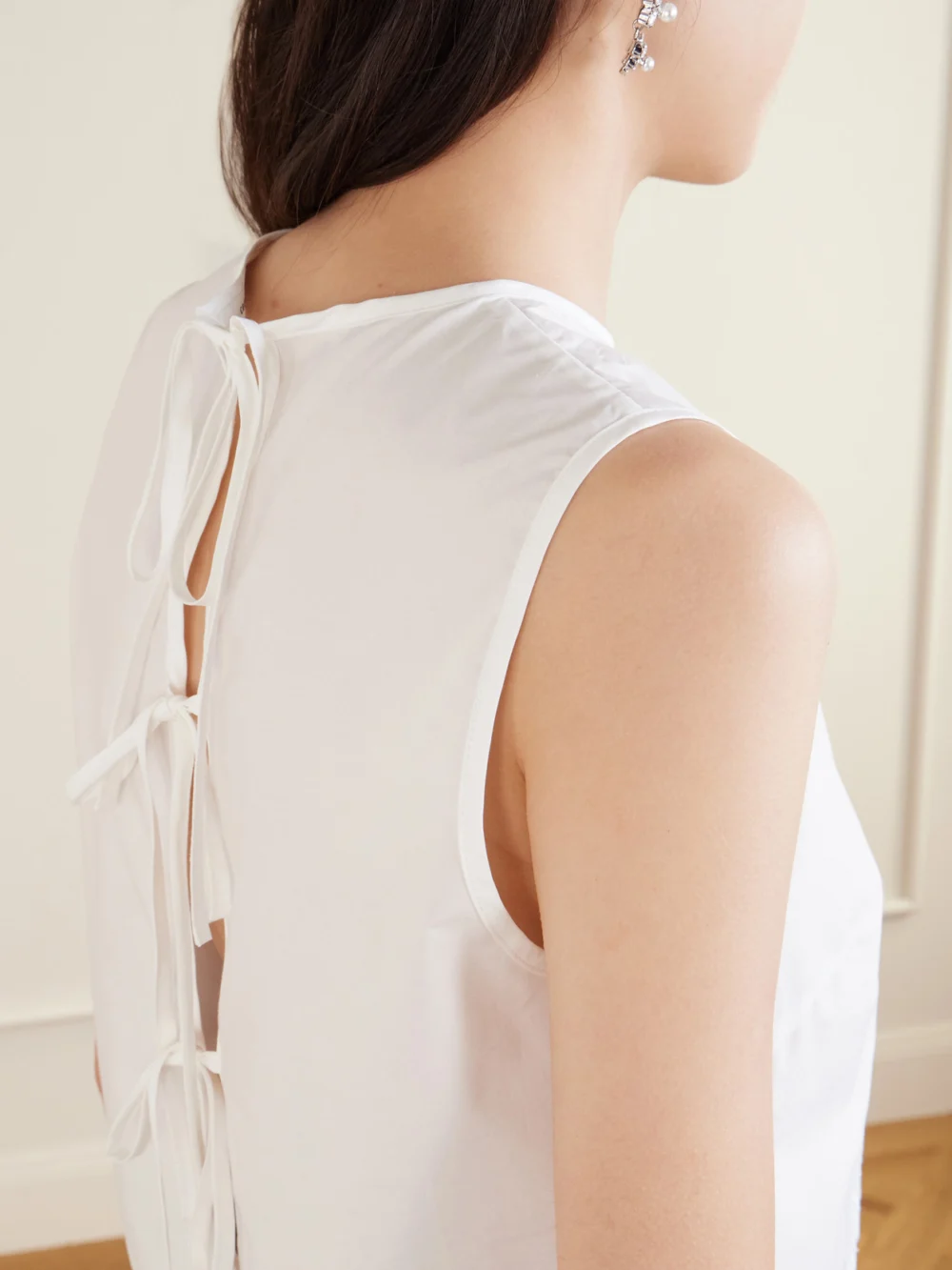 Close-up detail of the Cecilie Bahnsen Deeba Broderie Anglaise Cotton Vest