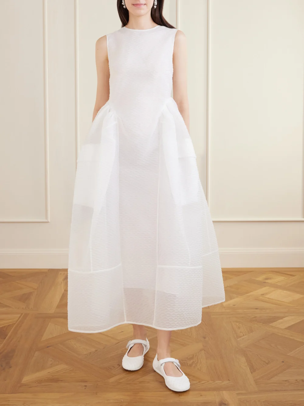 Cecilie Bahnsen Duana Lace-trimmed Cloqué Dress, worn by a model