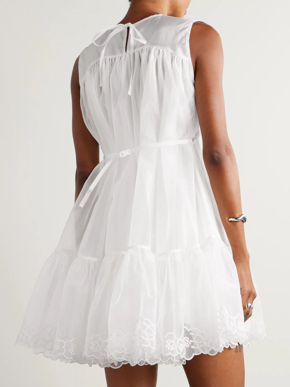 Back view of the Cecilie Bahnsen Embroidered Bow-embellished Organza Mini Dress