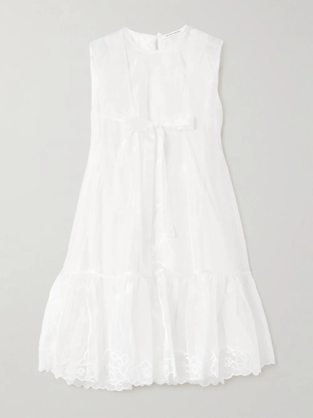Cecilie Bahnsen Embroidered Bow-embellished Organza Mini Dress in white