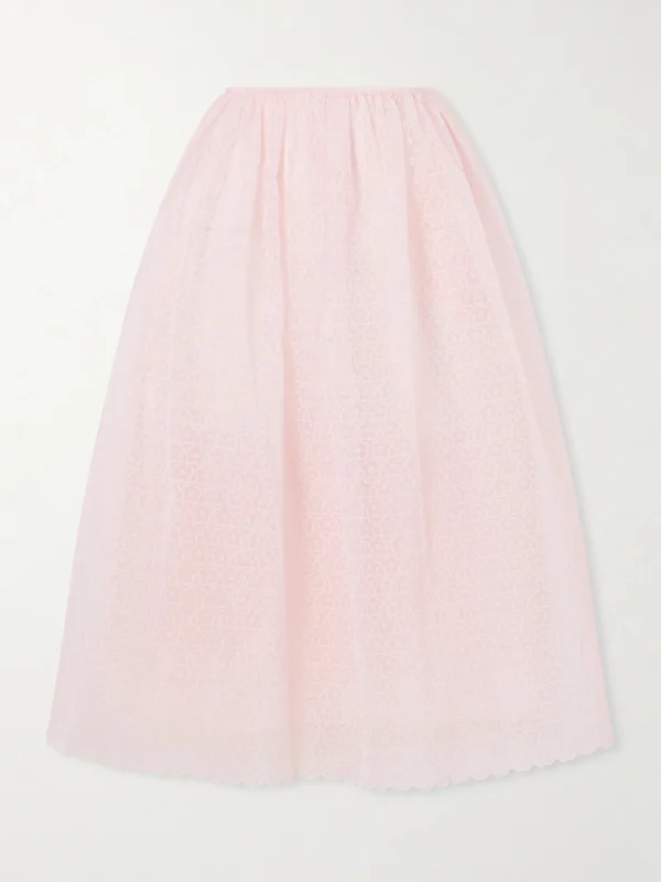 Cecilie Bahnsen Embroidered Cotton-blend Midi Skirt
