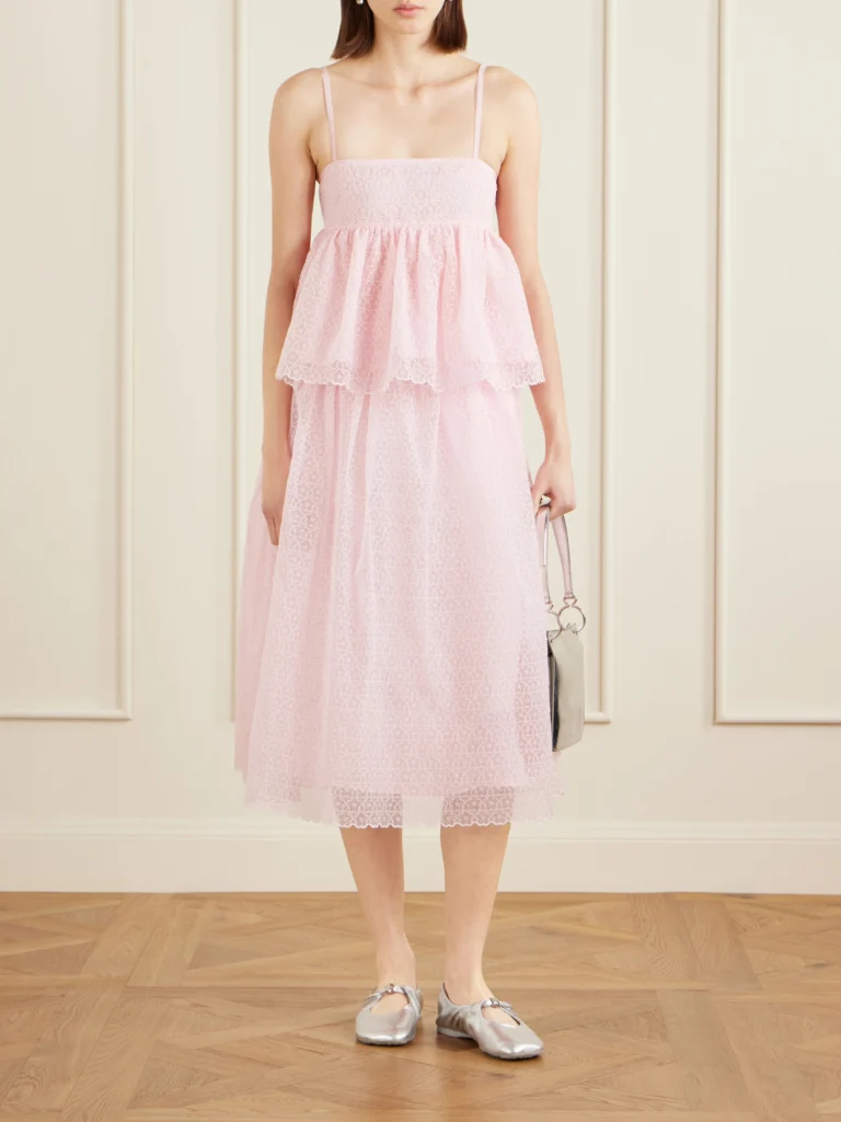 Cecilie Bahnsen Embroidered Cotton-blend Midi Skirt