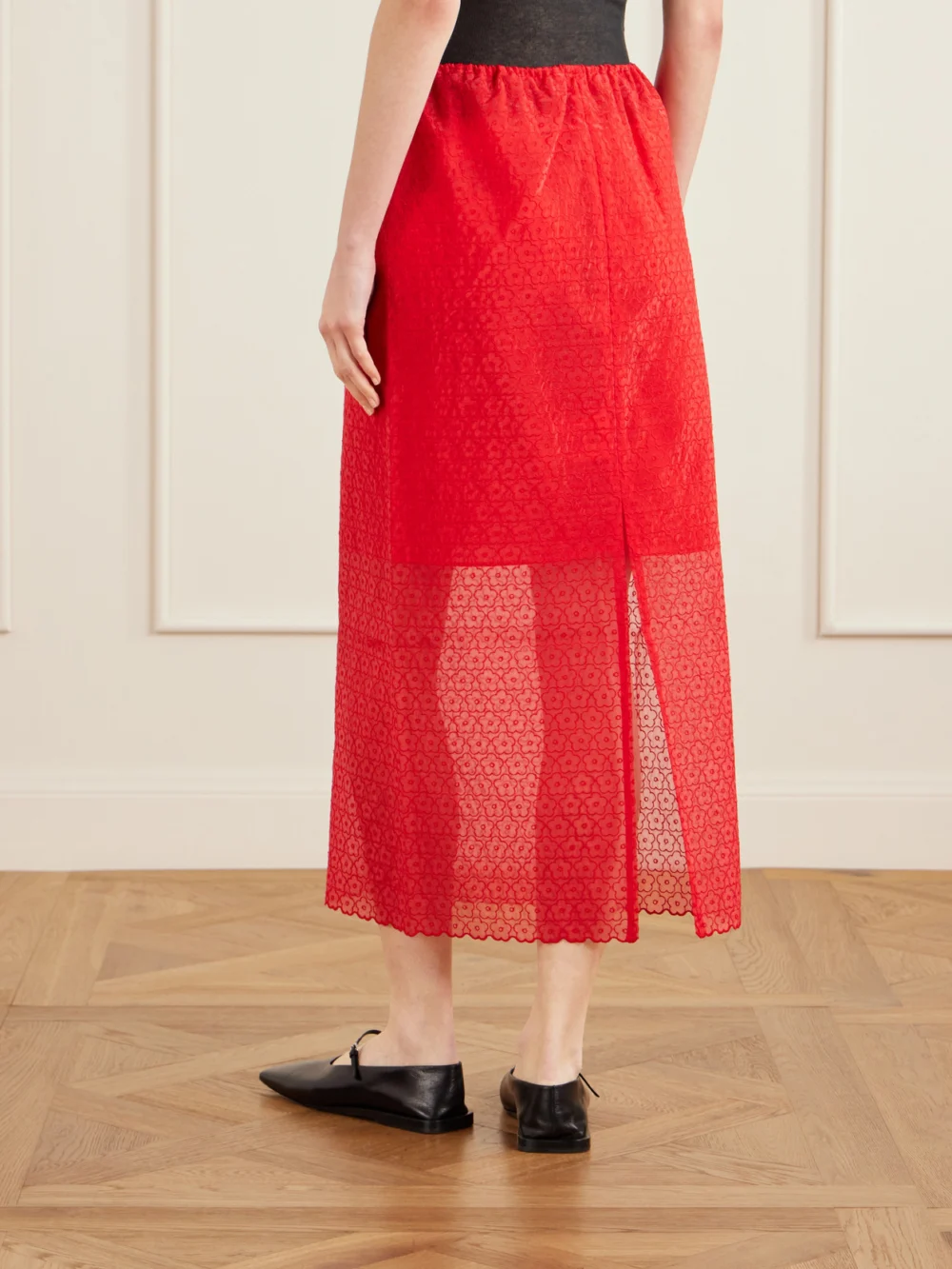 Back view of the Cecilie Bahnsen Embroidered Tulle Midi Skirt