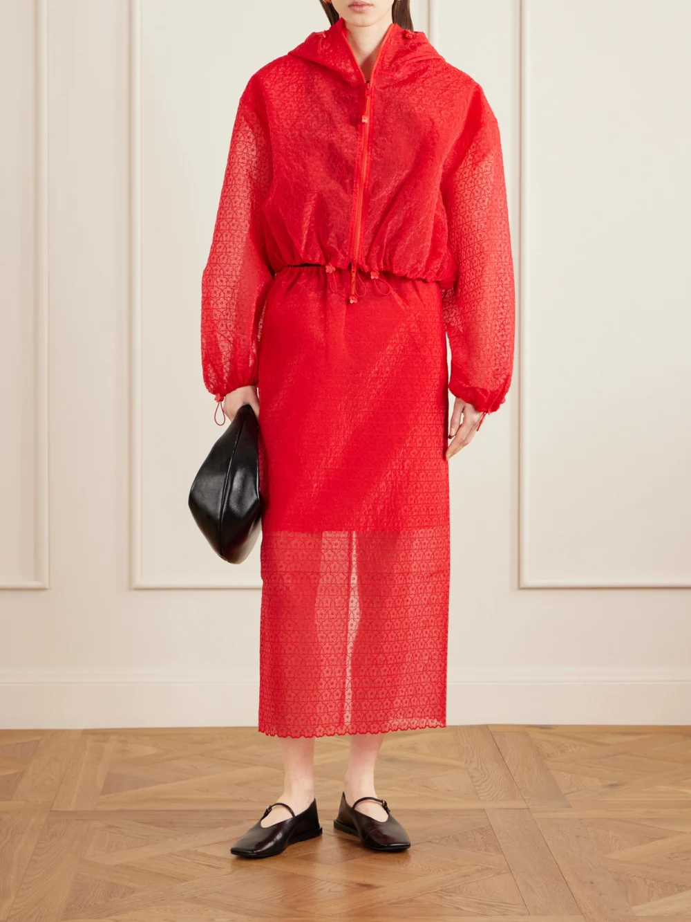 Cecilie Bahnsen Embroidered Tulle Midi Skirt, worn by a model