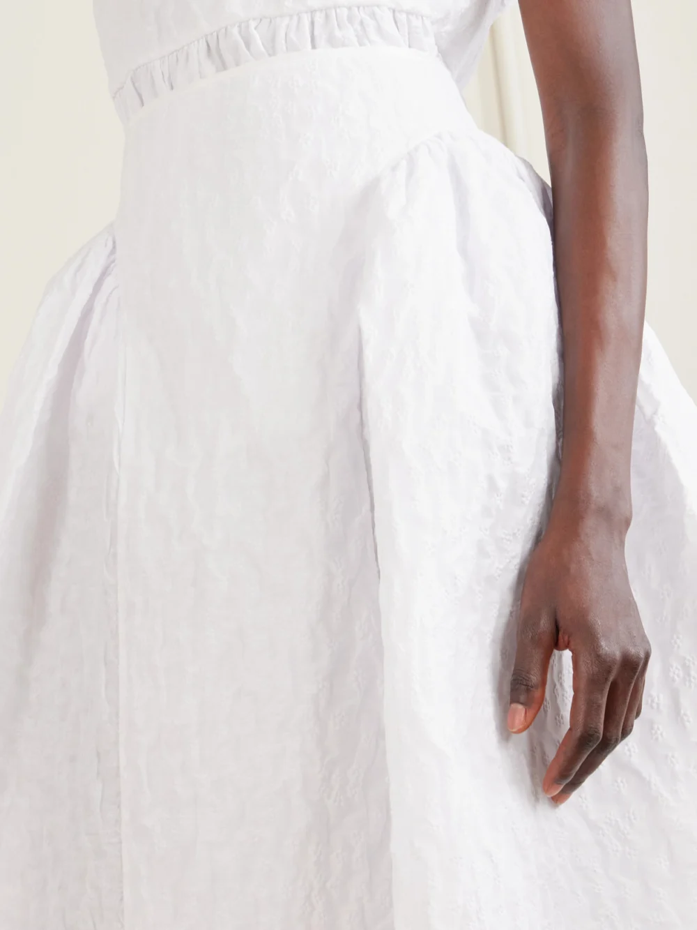 Close-up detail of the Cecilie Bahnsen Fabiola Cotton-blend Cloqué Midi Skirt
