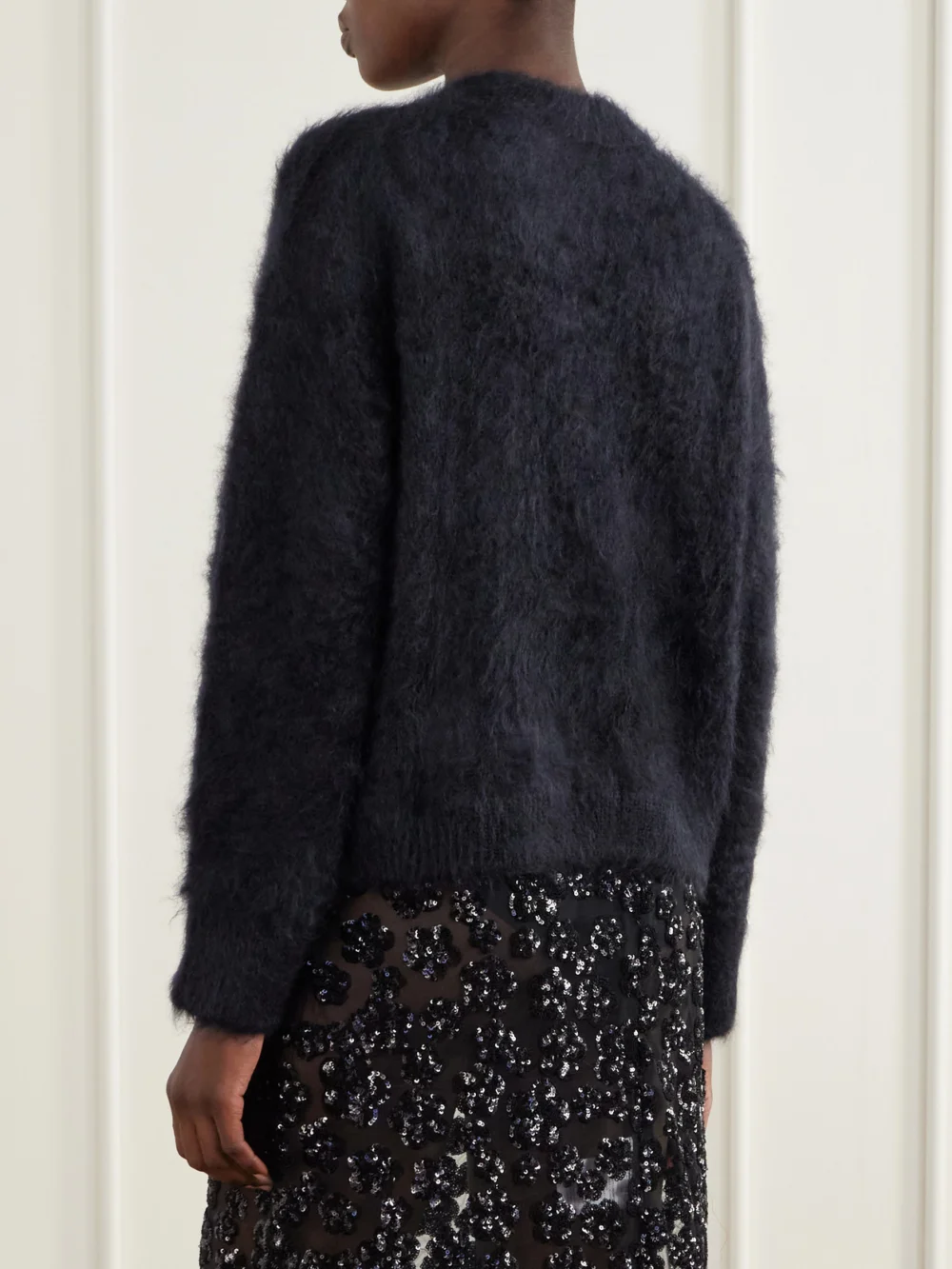 Back view of the Cecilie Bahnsen Firall Brushed Mohair and Silk-blend Sweater