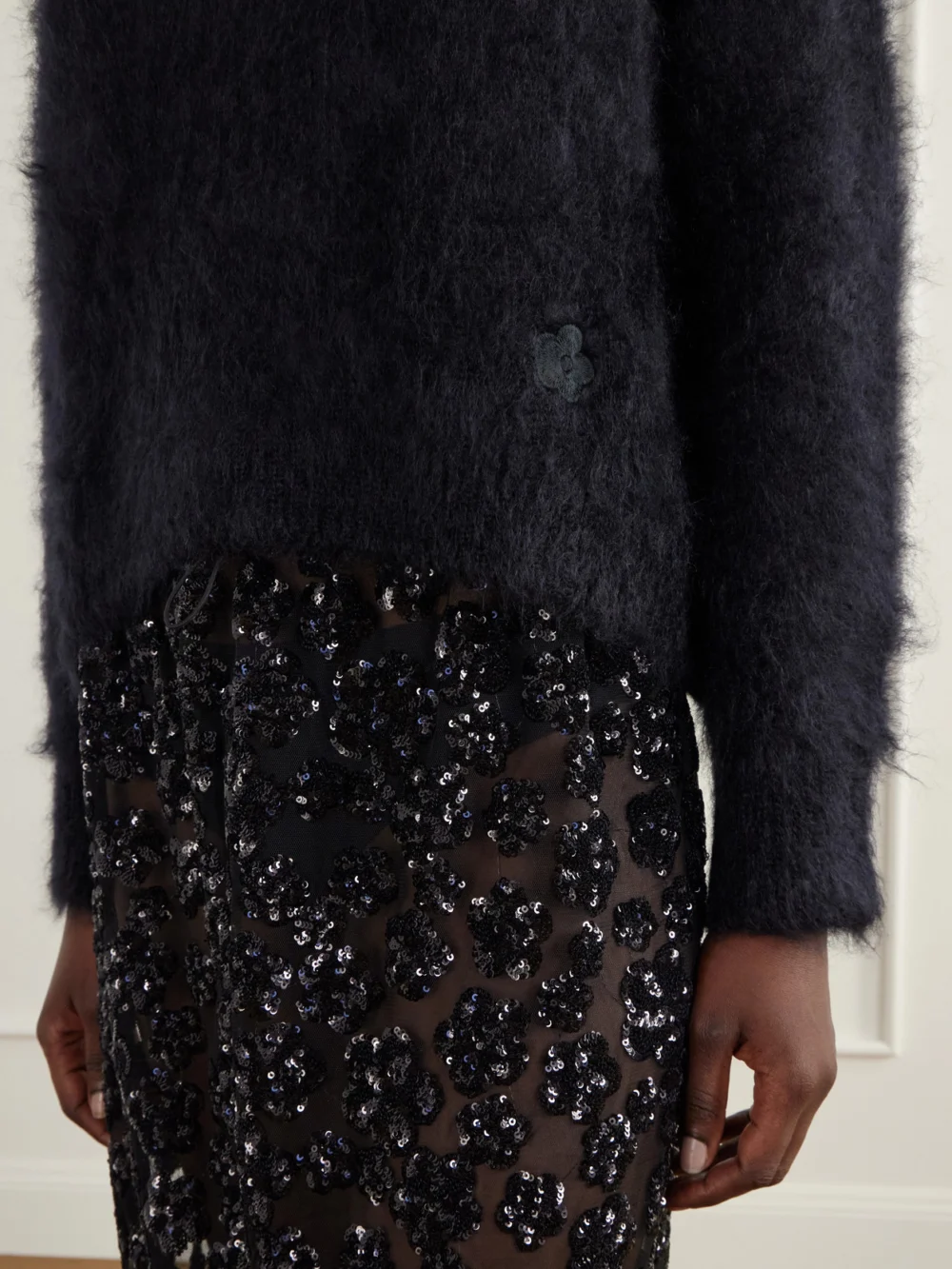 Close-up detail of the Cecilie Bahnsen Firall Brushed Mohair and Silk-blend Sweater
