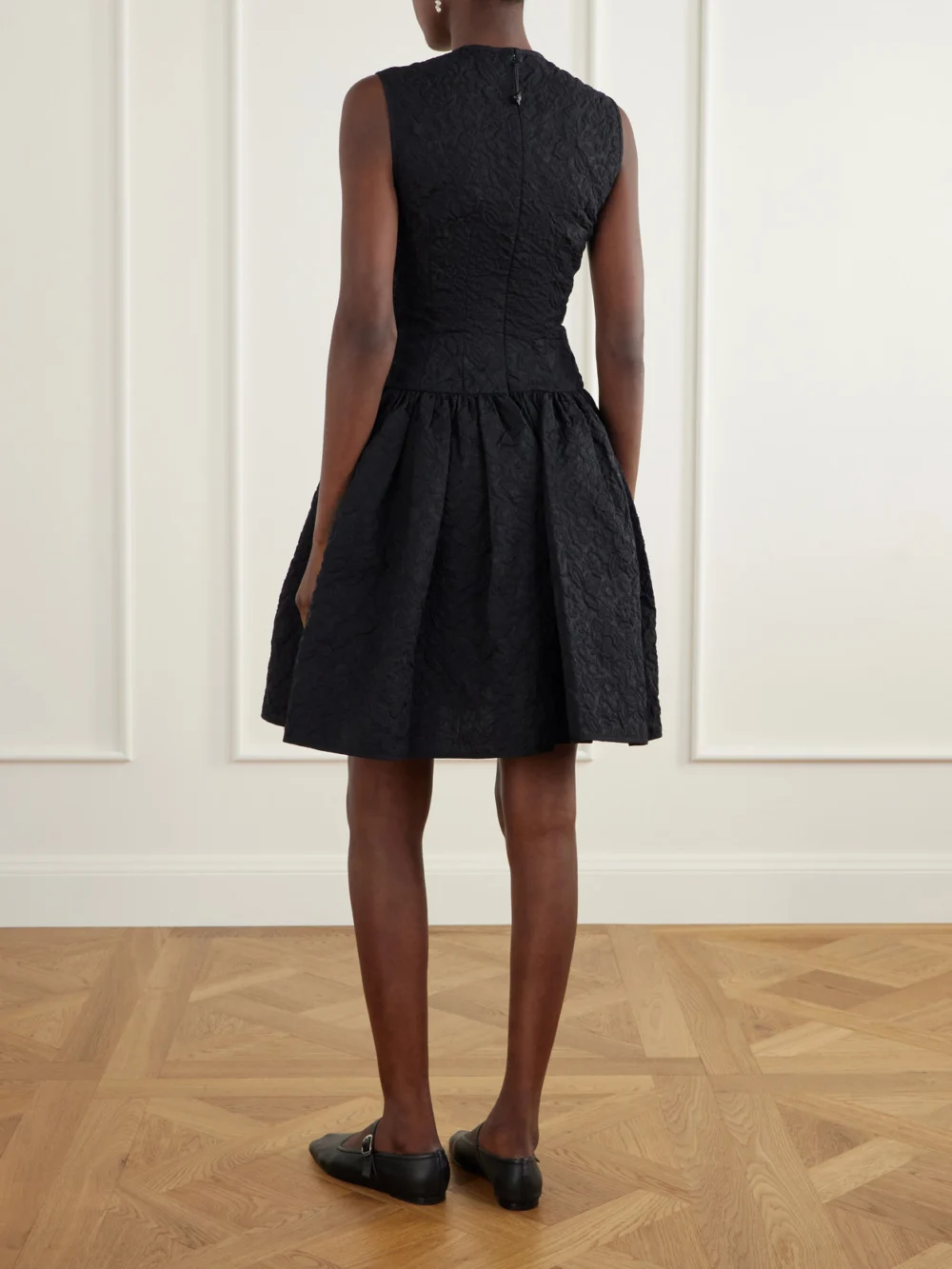 Back view of the Cecilie Bahnsen Flodie Matelassé Knee-length Dress