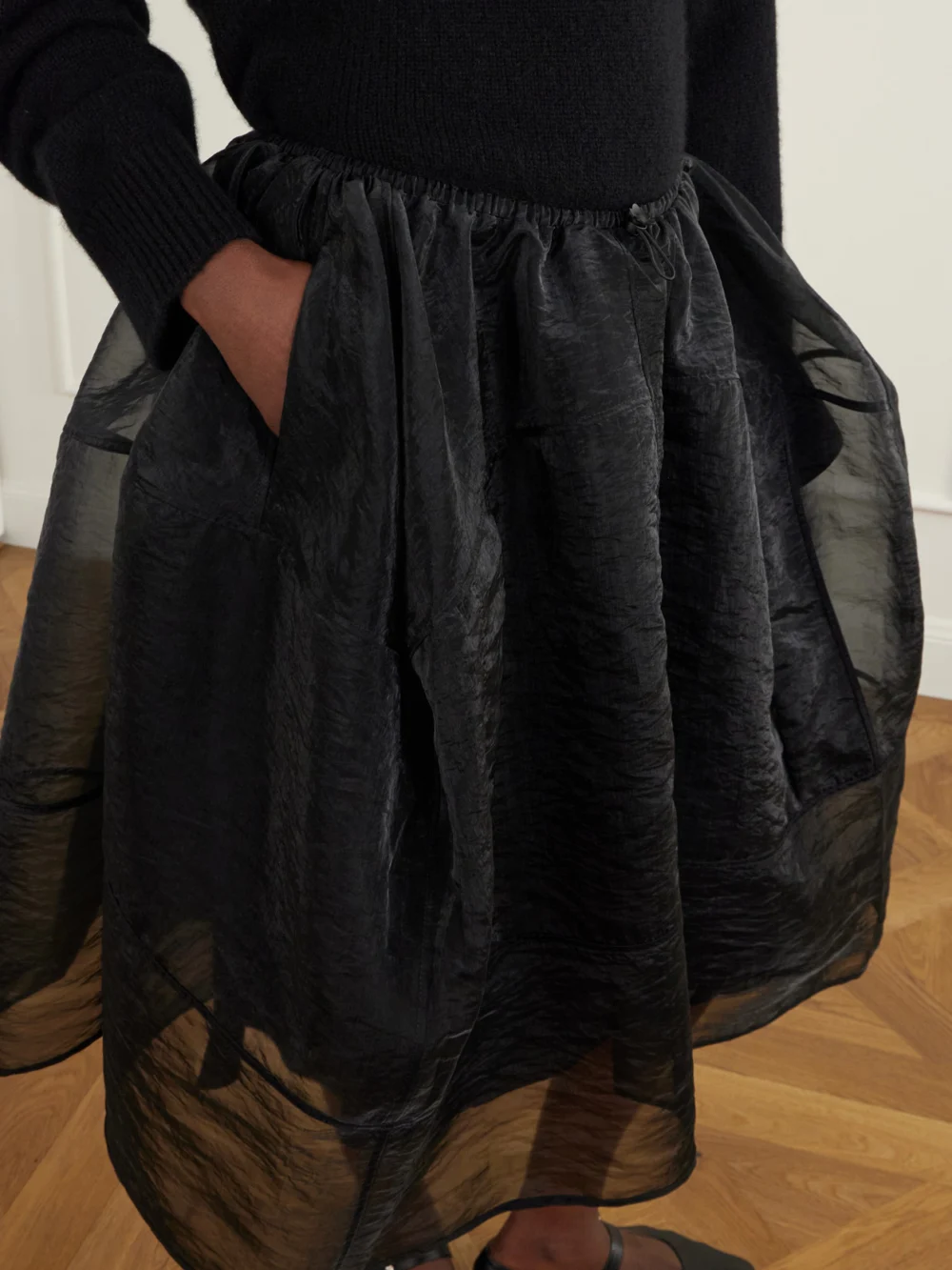 Close-up detail of the Cecilie Bahnsen Fosia Organza Midi Skirt