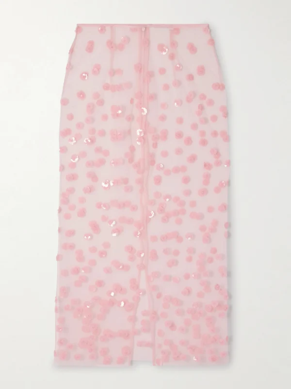 Cecilie Bahnsen Gus Embellished Tulle Midi Skirt