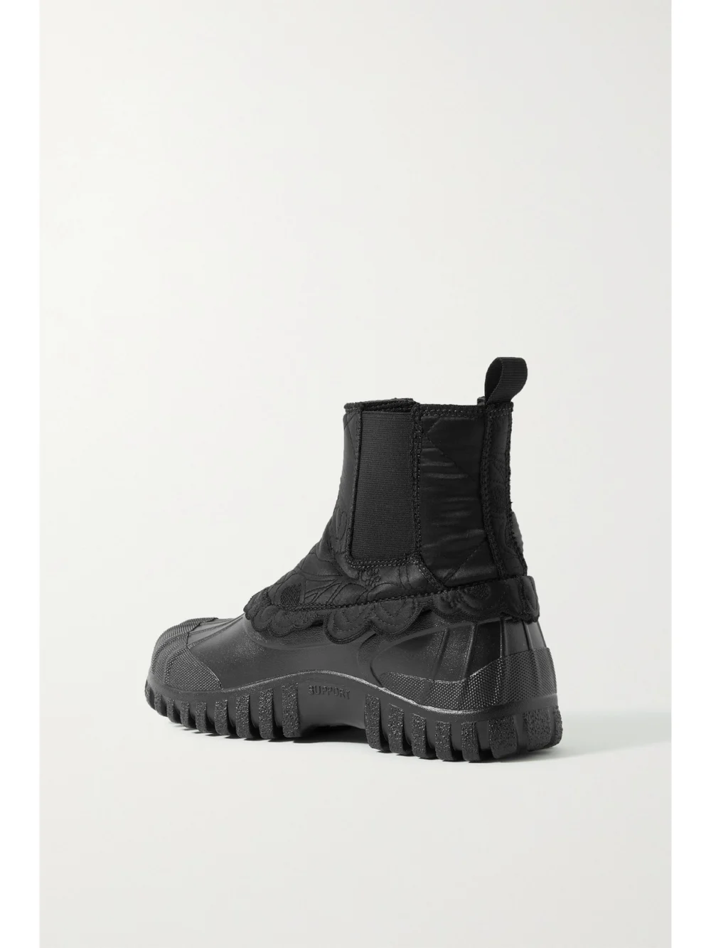 Back view of the Cecilie Bahnsen Julian Scalloped Quilted Silk and Rubber Chelsea Boots